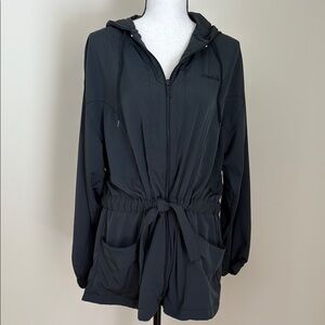 Vintage 90s Y2K Reebok Women Black Hooded Jacket Tie Front Lightweight Travel L